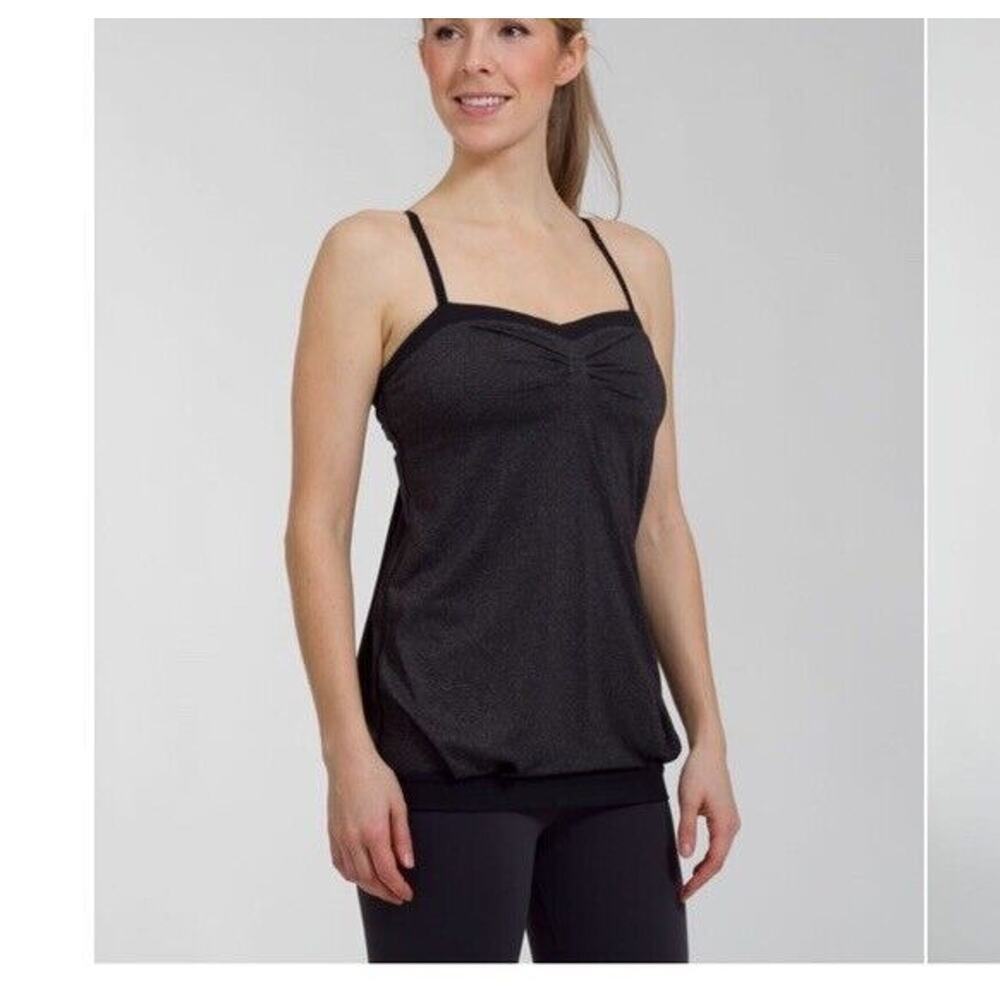 Lululemon Tank Top Womens Size 4 Black Gray Pure Focus Adjustable Straps Gym‎